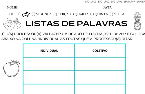 lista de palavras